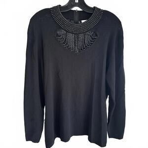 Chagall Women's Black Beaded Key Hole Neckline Long Sleeve Top - 2XL